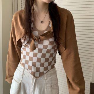 Halter Checkerboard Top / Cardigan