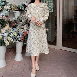 Long-sleeve Collar Floral Midi Dress