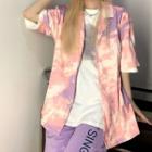 Elbow-sleeve Tie-dyed Shirt / Lettering Shorts
