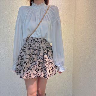 Plain Blouse / Floral Print A-line Skirt