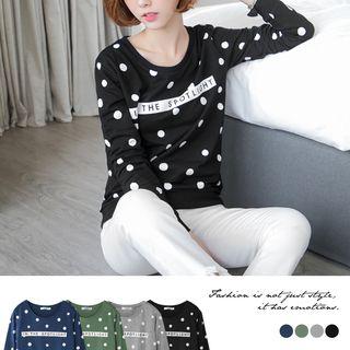Polka Dot Printed Ribbed Top