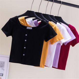 Short-sleeve Buttoned Cropped Dance T-shirt