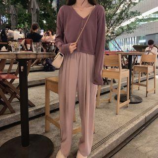 V Neck Knit Long-sleeve Cardigan