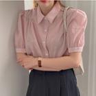 Puff-sleeve Plain Shirt Pink - One Size