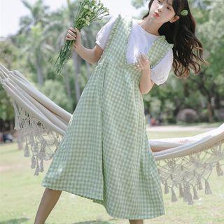 Plaid A-line Dress With Blouse