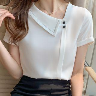 Short-sleeve Asymmetric Plain Blouse