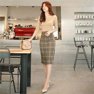 Tall Size Zipped Check Pencil Skirt