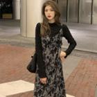 Long-sleeve T-shirt / Printed Midi Overall Dress