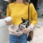 Two-tone Dog Print Sweater