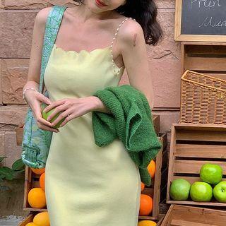 Plain Faux Pearl Strap Dress