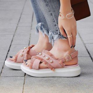 Embellished Cross Strap Slingback Platform Sandals