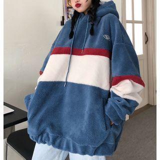 Long-sleeve Color-block Fleece Hoodie