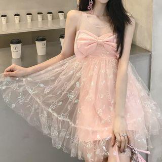 Sleeveless Bow A-line Lace Dress