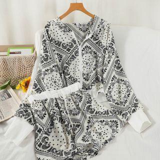 Set: Print Zip Up Hoodie + Sweatshorts