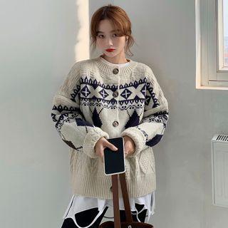 Pattern Jacquard Knit Cardigan