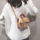 Striped Faux Leather Satchel Bag