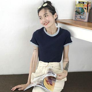 Color-block Short-sleeve Slim-fit T-shirt