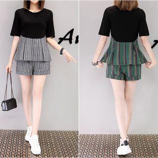 Set: Striped Panel Short Sleeve T-shirt + Shorts