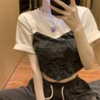 Short-sleeve Asymmetrical Mock Two-piece Cropped Top