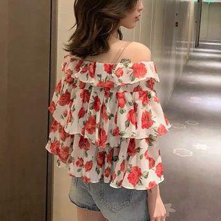 Floral Print Off-shoulder Layered Blouse