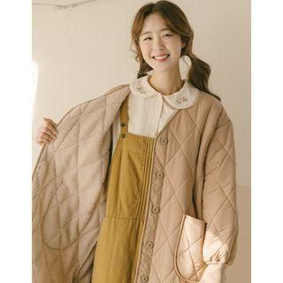 Fleece Lined Quilted Coat Beige - One Size