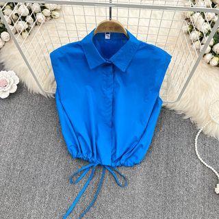 Sleeveless Plain Drawstring Crop Shirt