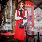 V-neck Knit Suspender Skirt