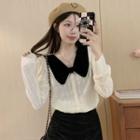 Beaded Trim Two Tone Lace Shirt