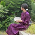 Floral Embroidered Long-sleeve Qipao Dress Dark Purple - One Size