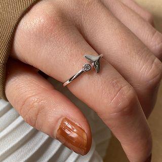 Alloy Rhinestone Open Ring E202 - Silver - One Size