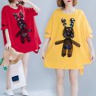Rabbit Applique Elbow-sleeve T-shirt