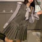 Puff-sleeve Blouse / Sleeveless Striped Mini Dress
