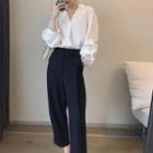 Long-sleeve Plain Shirt + High-waist Plain Dress Pants