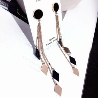 Alloy Rhombus Fringed Earring 1 Pair - Rose Gold & Black - One Size
