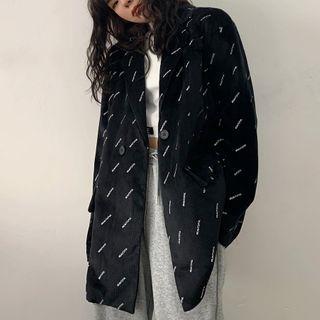 Lettering Print Double-breasted Corduroy Blazer