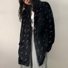 Lettering Print Double-breasted Corduroy Blazer
