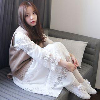 Set: Knit Vest + Long-sleeve Lace Dress