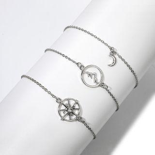 Set Of 3: Pendant Bracelet Silver - One Size