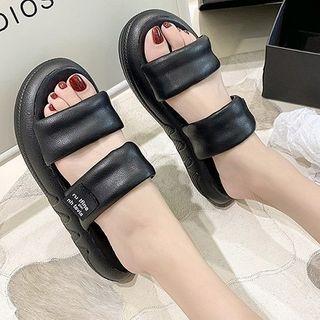 Plain Wide Strap Platform Slide Sandals