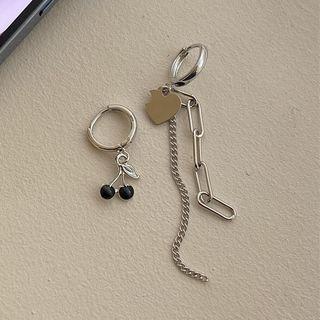 Cherry Heart Asymmetrical Alloy Fringed Earring 1 Pair - Silver - One Size