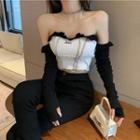 Long-sleeve Off-shoulder Ruffle T-shirt