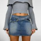 Paneled Asymmetric Denim Miniskirt