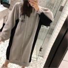 Hooded Contrast-trim Long Hoodie Gray - One Size
