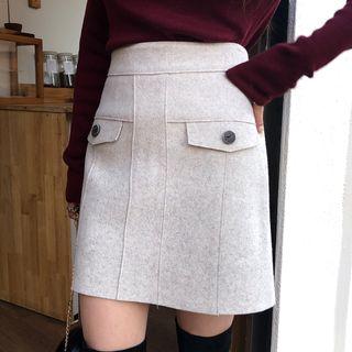 Flap-detail Wool Blend Miniskirt
