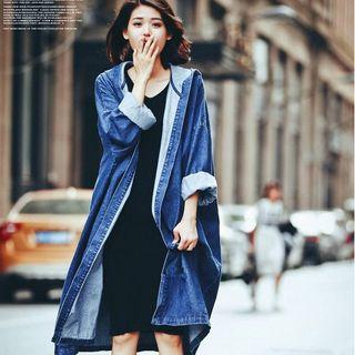 Hooded Denim Trench Coat