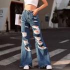 Distressed Loose Fit Wide Leg Jeans