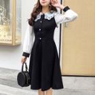 Long-sleeve Mesh Collar A-line Dress