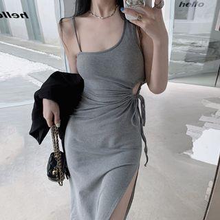 Sleeveless Drawstring Asymmetrical Sheath Dress