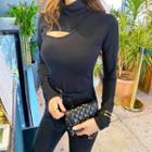 Mock-neck Cutout-detail T-shirt
