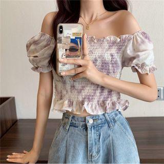 Short-sleeve Off-shoulder Tie-dye Cropped Blouse